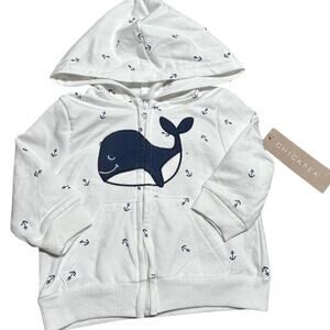 NWT Chickpea 6-9 month zip up hoodie blue anchor print and whale graphic